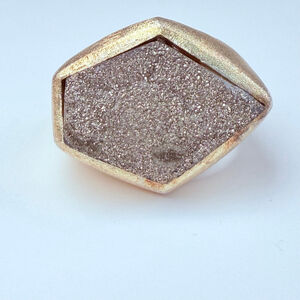 Modernist Geometric Milor Druzy Quartz Gemstone Satin Sterling Silver 925 Ring